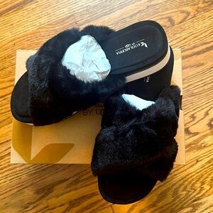 Kookaburra black faux fur shoes